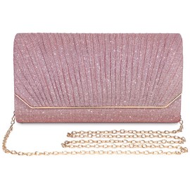 BAIGIO Elegant Evening Bag Women's Clutch Shoulder Bag Small Handbag Bridal Bag with Glitter and Removable Chain Women Chain Bag for Wedding Party Cocktail Prom Leisure, pink