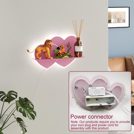 WOPITMER Pink Floating Shelves with Lights - Small Floating Shelf for Figures, Heart Shaped Shelf for Wall Lamp, Decorative Wall Shelves, Cute Shelves for Bedroom, Living Room, Corridor&Nursery Decor