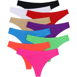 ToBeInStyle Junior Women's No Show No Panty Line Underwear - Classic Thong Vibrant Assortment - X-Large