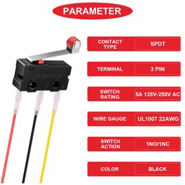 MKBKLLJY Micro Limit Switch 5A 125V 250V AC SPDT 1NO 1NC 3-Pin 19mm Short Hinge Roller Lever Switch with Locking Function and Clamps for Electronic Products Household Appliance Pack of 10