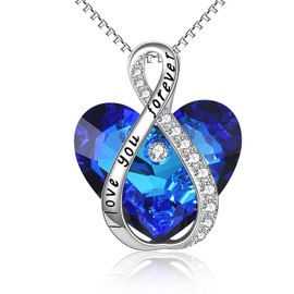 Heart Necklace Sterling Silver Blue Infinity Love Heart Engraved Pendant Necklace with Austria Crystals - Birthday Anniversary Christmas Jewellery Gifts for Women Mom Girlfriend Daughter Her