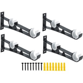 DACUAN 4 Pack Black Curtain Rod Brackets, Double Curtain Rod Brackets, Heavy Duty Curtain Rod Hooks, Aluminum Alloy Curtain Rod Holders for 1 to 1.2 Inch Drapes Rod.