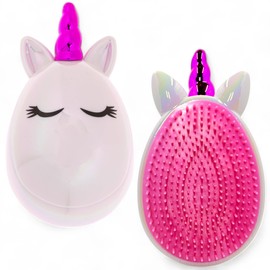 MIJOMA Unicorn Hair Brush for Detangling & Untangling for All Hair Types, Scalp Massage, Hair Brush To-Go, 11.5 x 6.5 cm, Shiny Unicorn Design, Wet & Dry Hair (White)