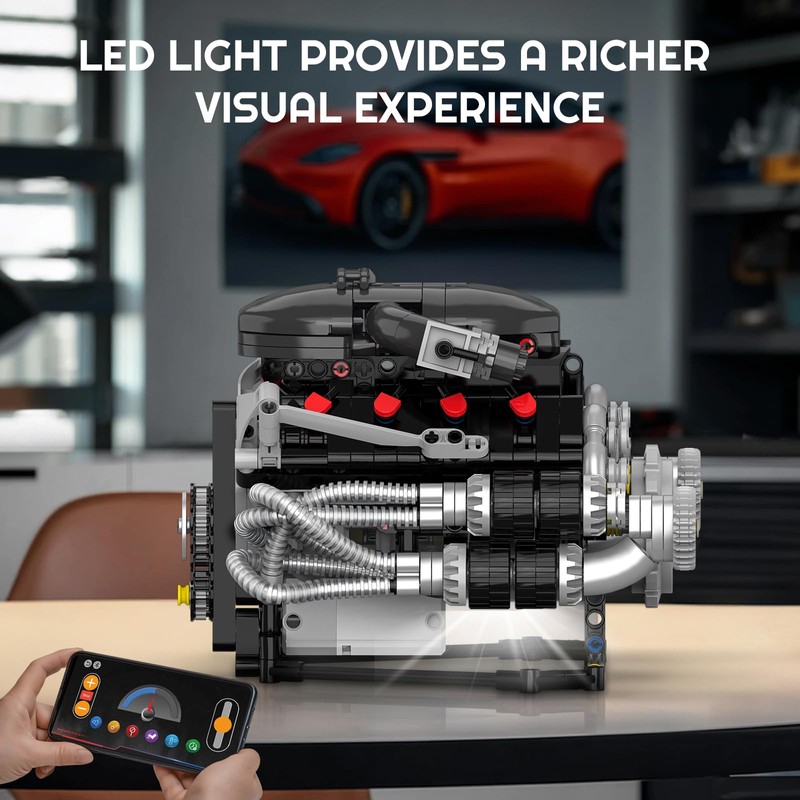 BRICXOR V8 Engine Model Kit That Works, APP Controlled Engines