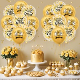 Gold Happy Birthday Party Balloons 18Pcs 12 Inch Metallic Birthday Latex Balloons Confetti Balloons Gold Birthday Decorations for Kids Boys Girls Women Men Birthday Anniversary Party Supplies