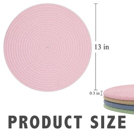 Round Placemats Set of 6, Cotton Rope Woven Table Mats, Hot Pads for Kitchen, Non Slip Heat Resistant Place Mats, 13 Inches Braided Placemat for Farmhouse Decor and Kitchen Table Decor (Pink)