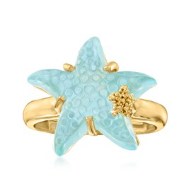 Ross-Simons Italian Tagliamonte 16mm Blue Venetian Glass Starfish Ring in 18kt Gold Over Sterling. Size 6