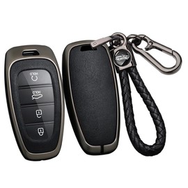 SANRILY PU Leather 3/4/5/7/8 Button Key Fob Cover Fit for Hyundai Sonata 2023 2022 Santa fe Tucson 2024 Palisade Keyless with Keychain Black