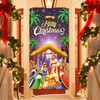 DPKOW Merry Christmas Nativity Door Banner Cover, Night Stars Nativity Party Banner Decoration for Christmas Birth of Jesus Religious Bethlehem Manger Scene Backdrop