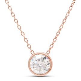 SAVEARTH DIAMONDS 1.00 ct 6.5MM Round Cut Lab Created Moissanite Diamond Bezel Set Solitaire Pendant Necklace in 14k Rose Gold Over Sterling Silver 18" Chain (VVS1 Clarity)