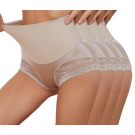 Zimi Collection 4pack Plus Size Women's High Waisted Tummy Control Underwear Stretch Full Coverage Breathable Briefs Shapewear Panties 2Skin+2Skin 4XL