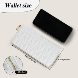 AdiStylinno Women's Purse, PU Leather Large Capacity Long Purse, Fashion Quilted Women Purse with Zip Coin Pocket, 8 Card Slots and 2 Cash Pockets, White, Minimalist