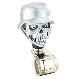 Lunsom Steering Wheel Knob, Skull Aid Handle Suicide Knob Turning Control Aid Helper Suicide Spinner Fit Most Auto Manual Vehicle (Silver)