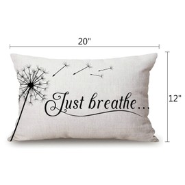Farmhouse Pillow Covers with Just Breathe Quotes 12" x 20" Lumbar Pillow Covers Home Decorative Cotton Linen Cushion Case for Sofa Couch Housewarming Family Room Décor