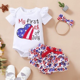 Mioglrie Independence Day Newborn Baby Girl Clothes Romper Shorts Set Blue Independence Day Baby Girl 4th of July Outfits 3-6 Months Girl Clothes