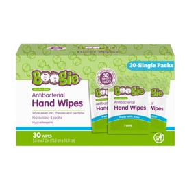 Boogie Antibacterial Hand Wipes, Alcohol Free, Hypoallergenic and Moisturizing Aloe, For Kids and Adults - 30 Wipes (Pack of 1)