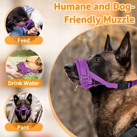 SlowTon Nylon Dog Muzzle, Adjustable Loop, Soft flannel Padding, Comfortable Breathable Secure Quick Fit Muzzles for Small Medium Large Dog, Prevent from Biting, Chewing and Barking (S, Purple)