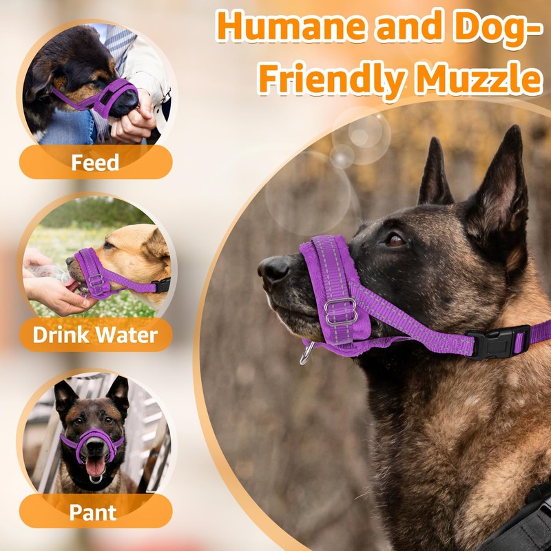SlowTon Nylon Dog Muzzle, Adjustable Loop, Soft flannel Padding, Comfortable