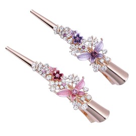 2 Pcs Fashion Rhinestone Crystal Hair Clip Flower Butterfly Shape Duckbill Clip Hairpins Barrettes Women Headwear Hair Accessories