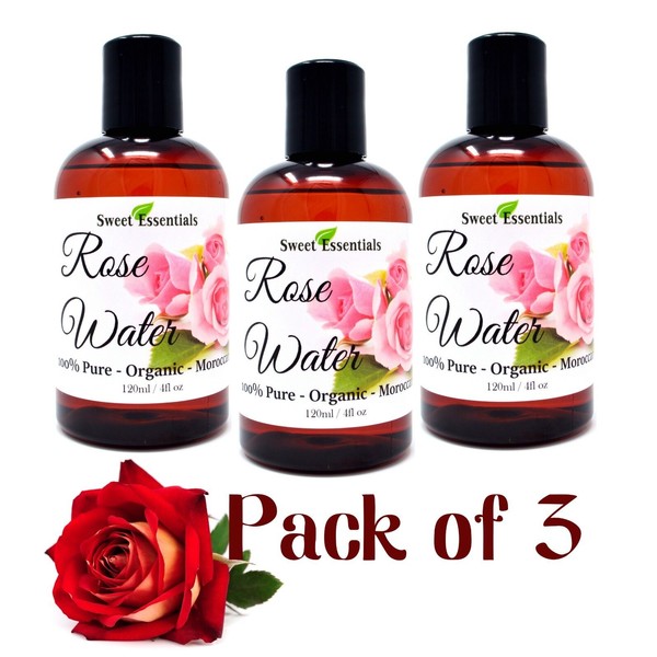 Organic Rose Water | 4oz | Pack of 3 | Imported from Morocco | 100% Pure