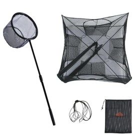 1/2 Black Fishing Bait Trap Collapsible Fish Net Kids Net Lightweight Aluminum Pole Non-Slip Handle Catch Small Fish Crab Crawfish Cage Casting Net Dip Cage 4 Hole Fishing Accessories