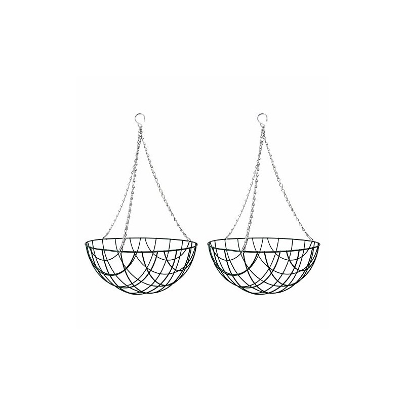 Gardens2you 2 x Traditional 14-inch Green Metal Hanging Baskets