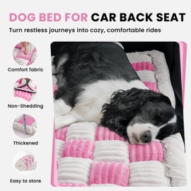 HiPetpy Backseat Dog Bed Mat, Non-Slip Dog Bed for Car Back Seat, Soft & Cozy Dogs Blanket, Washable Travel Pet Mat Seat Protector for Cars, SUVs, Trucks (Pink/White, 51.1" L x 23.6" W x 1.5" Th)