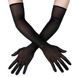 ZKSXOA Women's Long Tulle Gloves, Seamless Gloves, Black, Elbow Gloves, Opera Gloves, Nylon, Transparent, Women, Wedding, Evening, Party, Cocktail Ball, black