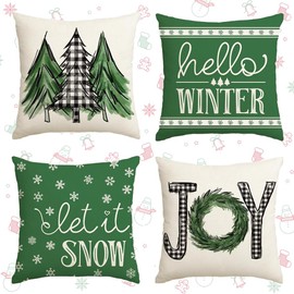 Jiahuade Linen Decorative Cushion, 4 Pieces Cushion Cover Christmas, Decorative Cushion Cover, Christmas Cushion Cover, Deep, Cushion Cover Christmas Motif (G)