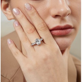 jiamiaoi 18K White Gold Plated Women's Ring Silver 925 Wedding Ring Women's Silver Engagement Ring Wedding Ring for Bride Solitaire Rings Women's Diamond Silver Rings for Women, Sterling Silver