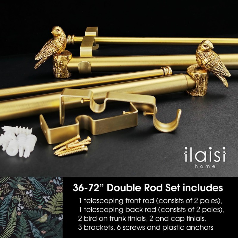 ILAISIHOME 1-1/8 Inch Diameter Brushed Gold Curtain Rod with Bird