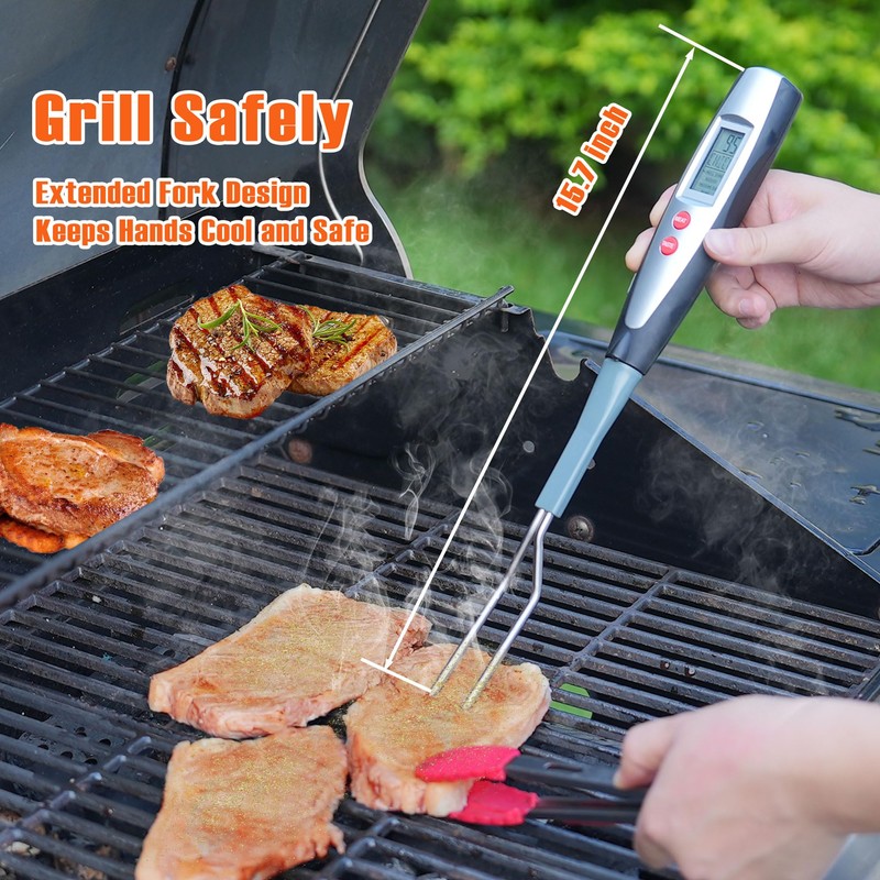 lfcforldx Meat Thermometer Fork with Electronic Ready Alarm, Digital Cooking