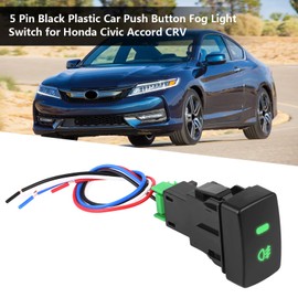 Qiilu Interruptor de luz antiniebla para automóvil, interruptor de luz antiniebla de botón de plástico negro de 5 pines para CRV