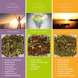 Salazar Premium Tea Box | 3 Exclusive Tea Types | Gift Box | Energy, Relaxation, Concentration | Green Tea, Ginger, Rose Petals