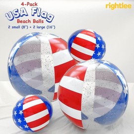 rightlee 4 Pack Inflatable Beach Balls for Kids & Adults, Pool Toys for Summer Party, Water Games, Decorations (11'' Color Mix / 8''+16'' USA Flag Set) (4-Pack Color Mix Beach Balls)