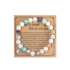 Pingyongchang Get Well Soon Gifts Natural Stone Healing Relaxation Bracelets, 8mm Chakra Crystal Amethyst Anti-Anxiety Crystal Stone Yoga Beads, Stress Relief Stretch Bracelets - D Jade