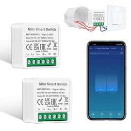 2 PCS CNBINGO Smart Lichtschalter Modul 2 Fach 1 Weg, Mini DIY WLAN Schalter Passt hinter Wandschalter, Smart Switch Kompatibel mit Alexa Echo, Google Home, Smart Life/Tuya, Neutralleiter Erforderlich