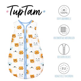 TupTam All-season sleeping bag 2.5 tog padded sleeveless baby sleeping bag Oeko-Tex, colour: animal heads, orange, blue, white, size: 68-74