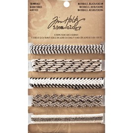 Trimmings by Tim Holtz Idea-ology, 5-Yards, 1 Yard Each, Naturals, Black and Cream, TH93105