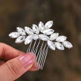 Foyte Crystal Bride Wedding Hair Comb Rhinestone Headpieces Leaf Side Hair Combs for Women and Bride (Silver)