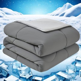 meadow park Cooling Comforter Full/Queen 90”x90”, Double Sided Cooling Blanket Absorb Body Heat to Keep Cool, Cold Tech Fabric, Q-Max>0.5, Breathable and Lightweight, Gray/Light Gray
