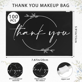 Ireer 100 Bolsas de Maquillaje Thank You Bolsas de Cosméticos EVA con Cremallera Mini Bolsas de Aseo Regalo de Agradecimiento de Cumpleaños de Aliento a Granel para Mujer Navidad (Negro)