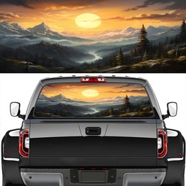 Dunmat Sunrise Natural Scenery Rear Window Decal for Trucks Forests Sun Mountain River View Rear Wiindow Decals for Truck Car SUV,Vinyl Graphic Sticker 66 x 22 inch