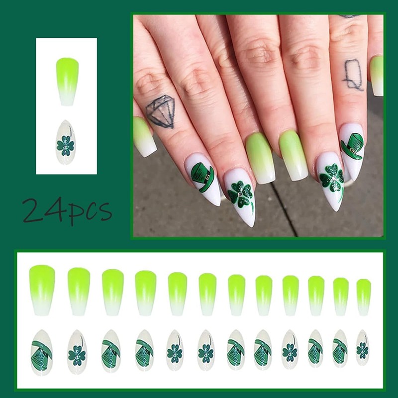 St. Patrick's Day Press on Nails Medium Length Fake Nails