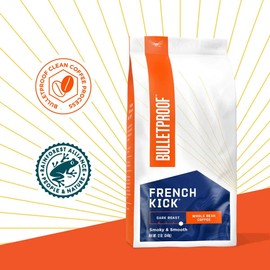 French Kick Whole Bean Coffee, Dark Roast, 12 Oz, Bulletproof Keto Friendly 100% Arabica Coffee, Certified Clean Coffee, Rainforest Alliance, Sourced from Guatemala, Colombia & El Salvador