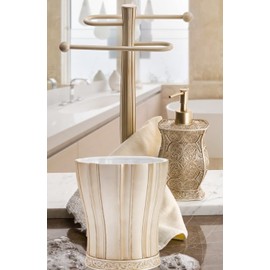 Creative Scents Victoria Bathroom Trash Can 1.32 Gal / 5L - Decorative Bathroom Wastebasket - Durable Beige Waste Bin - Waste Basket for Bathroom, Bedroom, Powder Room or Living Room Decor