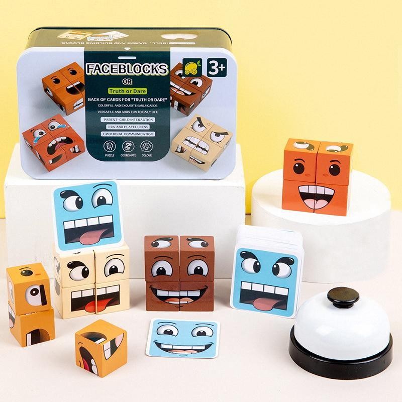 Face Changing Building Blocks Puzzle Game Wooden Cube Board Game:_Face