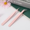 Guduling 2 Pcs Sticker Tweezers,Pink Tweezers,Stainless Steel Eyelash Tweezer for