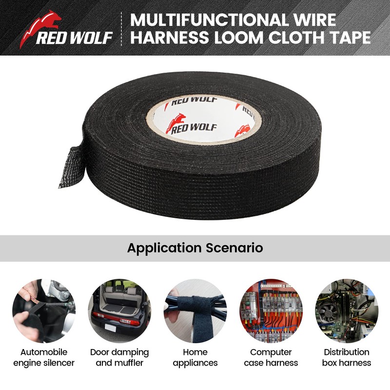 RED WOLF Wire Loom Harness Cloth Tape Electric Self-Adhesive Fabric