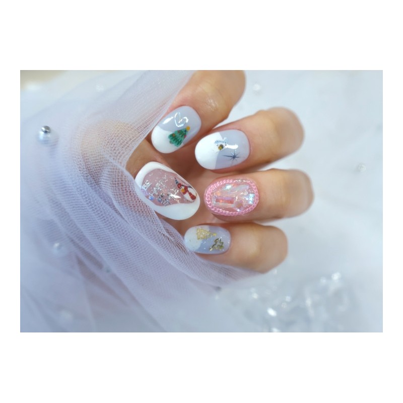 Christmas handmade nail tips-part4.on the snow - short square /